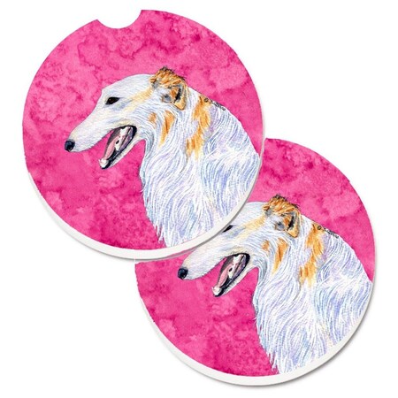 Carolines Treasures Pink Borzoi Set of 2 Cup Holder Car Coaster SS4751-PKCARC